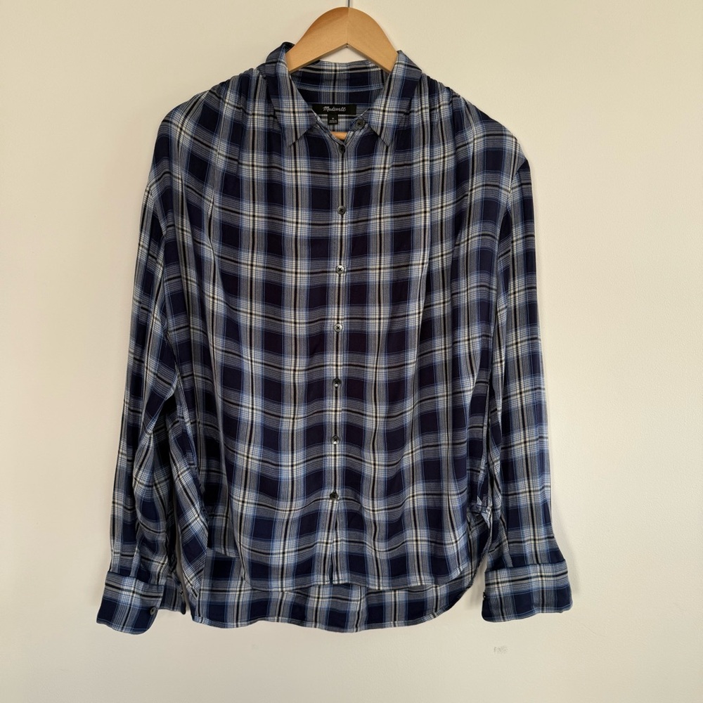 Madewell Plaid Soft Viscose Button-Front Blouse Lightweight Layering Size M - Picture 3 of 9